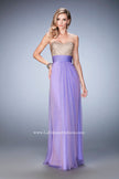 Picture of: Open Back Chiffon Prom Dress with Gold Stud Pattern in Purple, Style: 22359, Detail Picture 2
