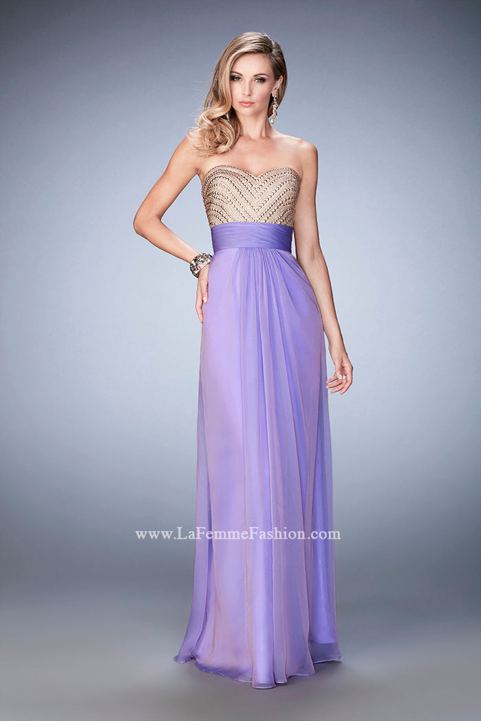 Picture of: Open Back Chiffon Prom Dress with Gold Stud Pattern in Purple, Style: 22359, Detail Picture 2
