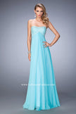 Picture of: Empire Waist Prom Dress with Crystal and Pearl Bodice in Blue, Style: 22363, Detail Picture 1