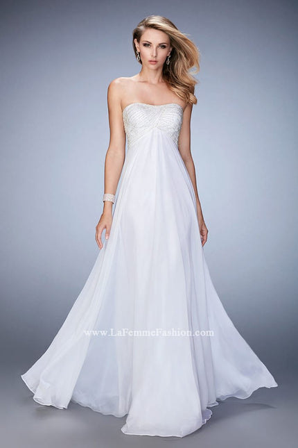 Picture of: Empire Waist Prom Dress with Crystal and Pearl Bodice in White, Style: 22363, Detail Picture 3