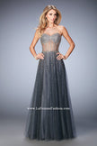 Picture of: A Line Tulle Prom Gown with Corset Bodice and Studs in Silver, Style: 22369, Main Picture