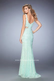 Picture of: Faux Two Piece Lace Dress with Sheer Detail and Stones in Green, Style: 22377, Back Picture