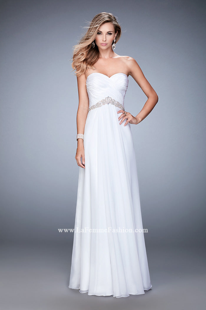 Picture of: Chiffon Prom Dress with Crystal and Pearl Detailed Band in White, Style: 22382, Detail Picture 3