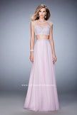 Picture of: Two Piece Illusion Neckline Dress with Pearls and Crystals in Pink, Style: 22387, Detail Picture 1