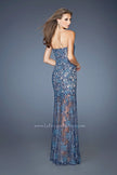 Picture of: Beaded Lace Prom Dress with Sheer Skirt in Blue, Style: 22397, Back Picture