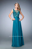 Picture of: Sheer Illusion Neckline Prom Dress with Back X Straps in Green, Style: 22407, Detail Picture 1