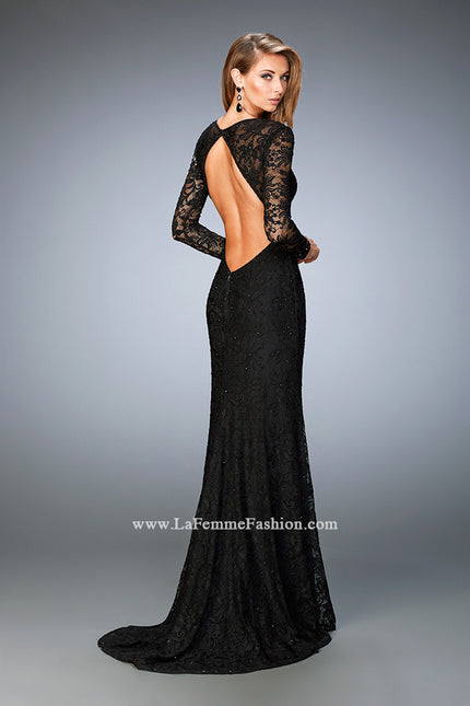 Picture of: Full Lace Prom Dress with Beaded Cuffs and Open Back in Black, Style: 22409, Main Picture