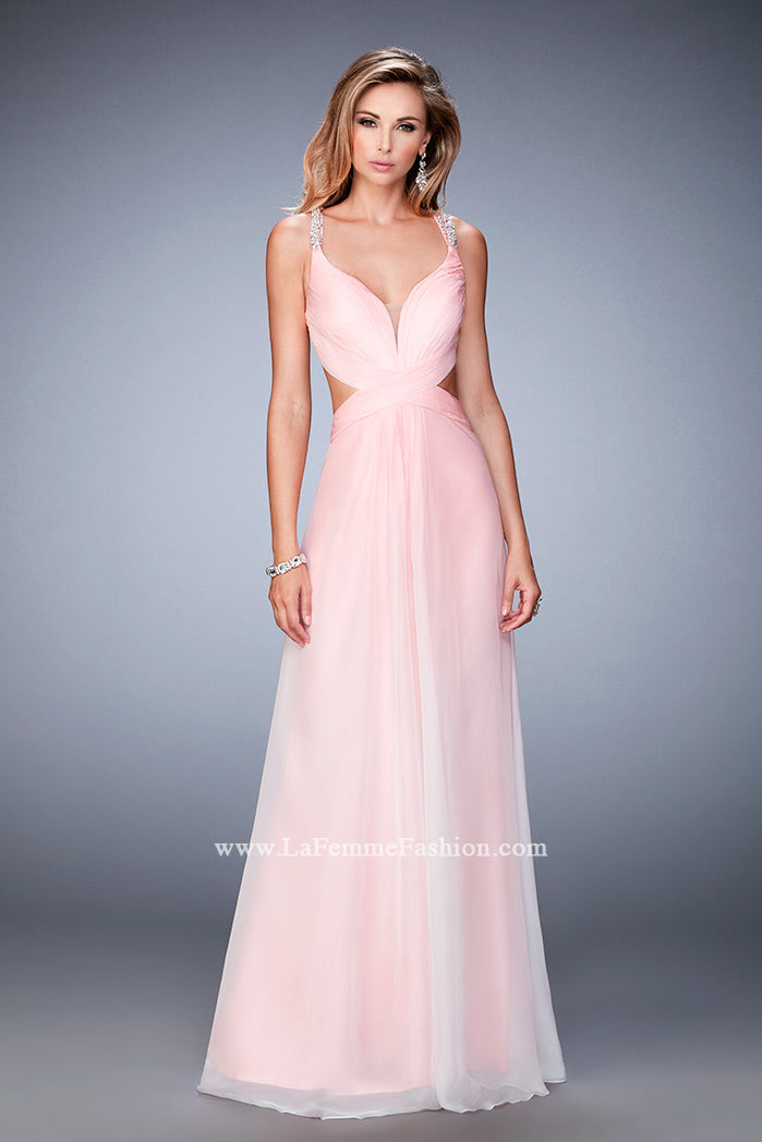 Picture of: Long Ombre Chiffon Prom Dress with Beaded Strappy Back in Pink, Style: 22416, Detail Picture 1