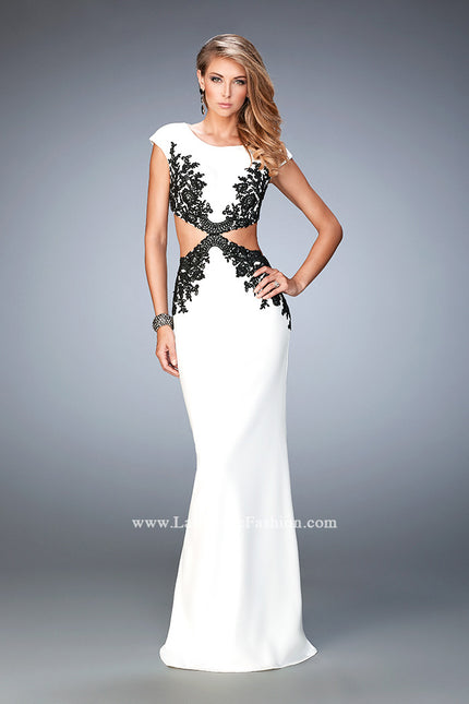 Picture of: Embroidered Jersey Prom Dress with Cut Outs in White, Style: 22426, Main Picture