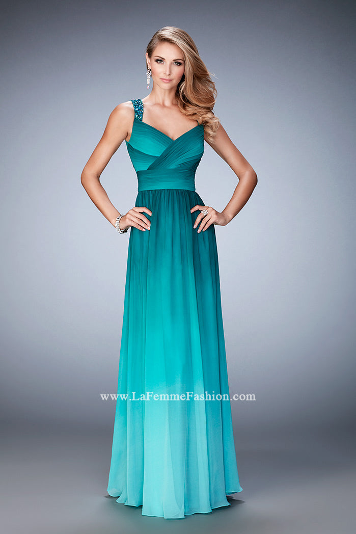 Picture of: Ombre Chiffon Prom Dress with Crystal Encrusted Straps in Green, Style: 22432, Main Picture