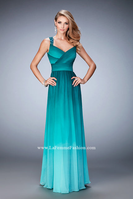 Picture of: Ombre Chiffon Prom Dress with Crystal Encrusted Straps in Green, Style: 22432, Main Picture