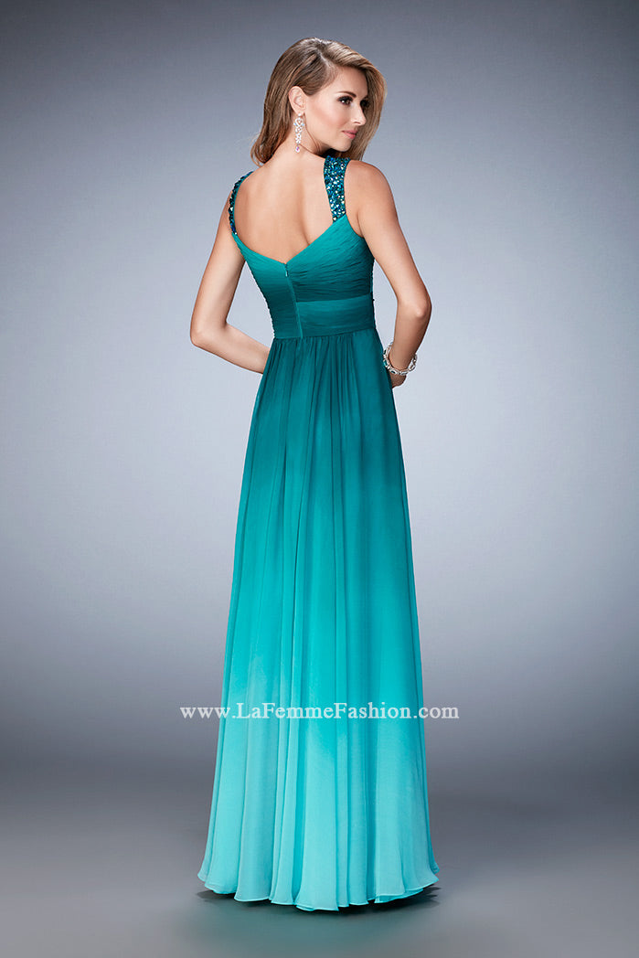 Picture of: Ombre Chiffon Prom Dress with Crystal Encrusted Straps in Green, Style: 22432, Back Picture