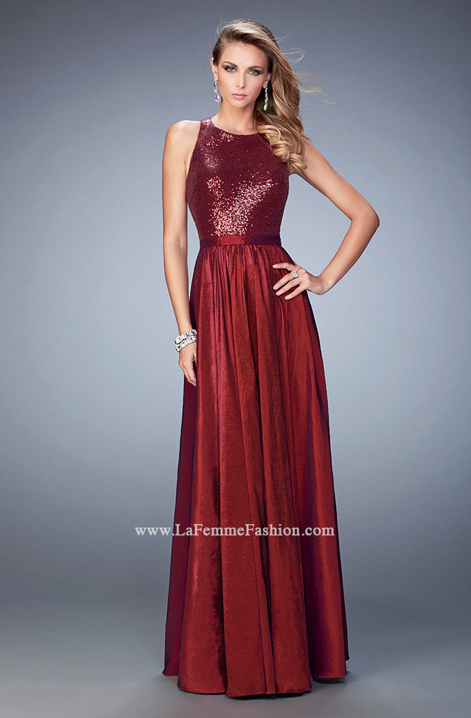 Picture of: Taffeta Prom Gown with Sequined Bodice in Red, Style: 22439, Main Picture
