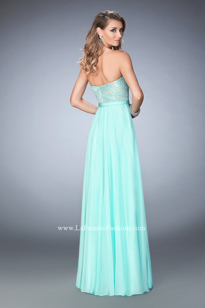 Picture of: Chiffon Prom Dress with Rhinestone Lace Bodice n Blue, Style: 22448, Back Picture