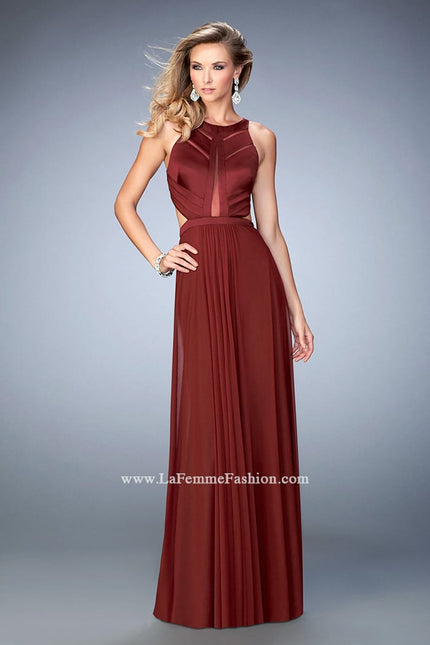 Picture of: Long Prom Dress with Geometric Cut Out Bodice in Red, Style: 22450, Main Picture