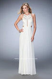Picture of: Long Prom Dress with Geometric Cut Out Bodice in White, Style: 22450, Detail Picture 1
