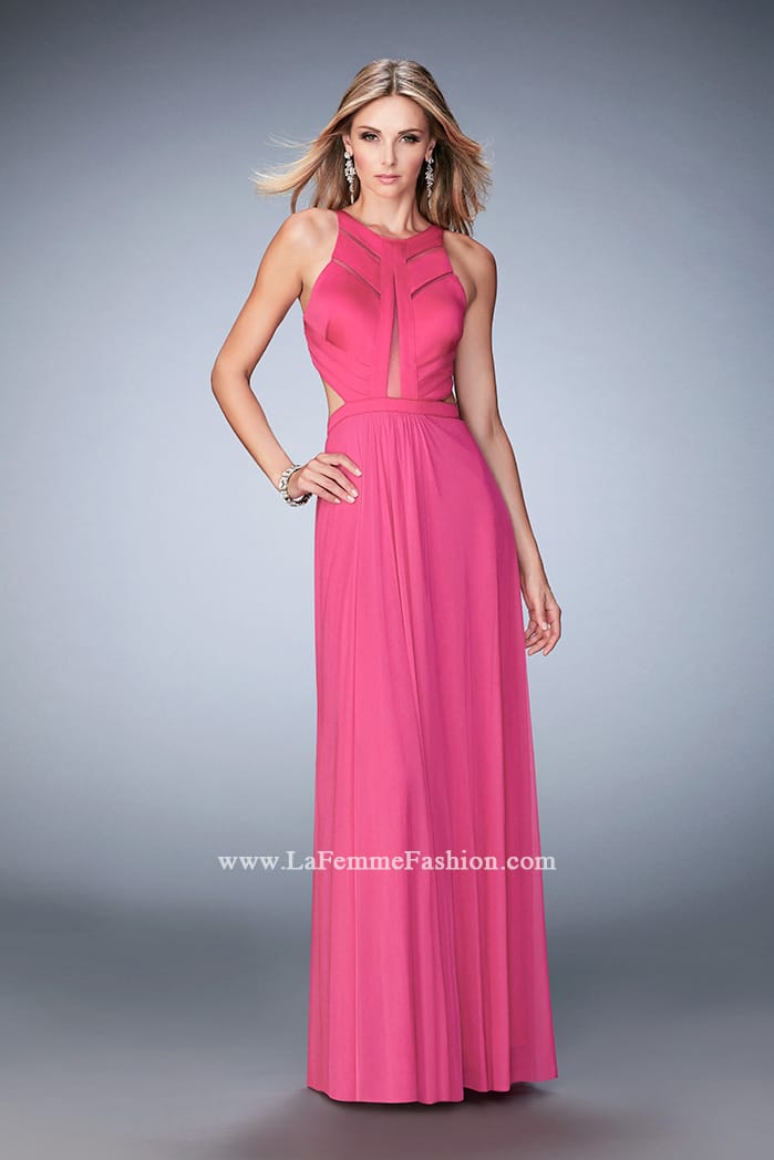 Picture of: Long Prom Dress with Geometric Cut Out Bodice in Pink, Style: 22450, Detail Picture 2