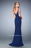 Picture of: Net Gown with Plunging Neckline and Ruched Skirt in Blue, Style: 22475, Back Picture