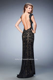 Picture of: Lace Prom gown with Open Back, Train, and Rhinestones in Black, Style: 22479, Back Picture