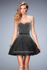 Picture of: Short Stretch Satin Gown with Pearls and a Bow in Black, Style: 22485, Main Picture