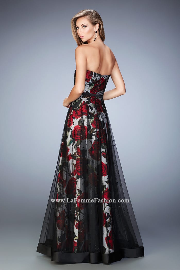Picture of: A-Line Gown with Flower Printed Lining and Rhinestones in Print, Style: 22489, Back Picture