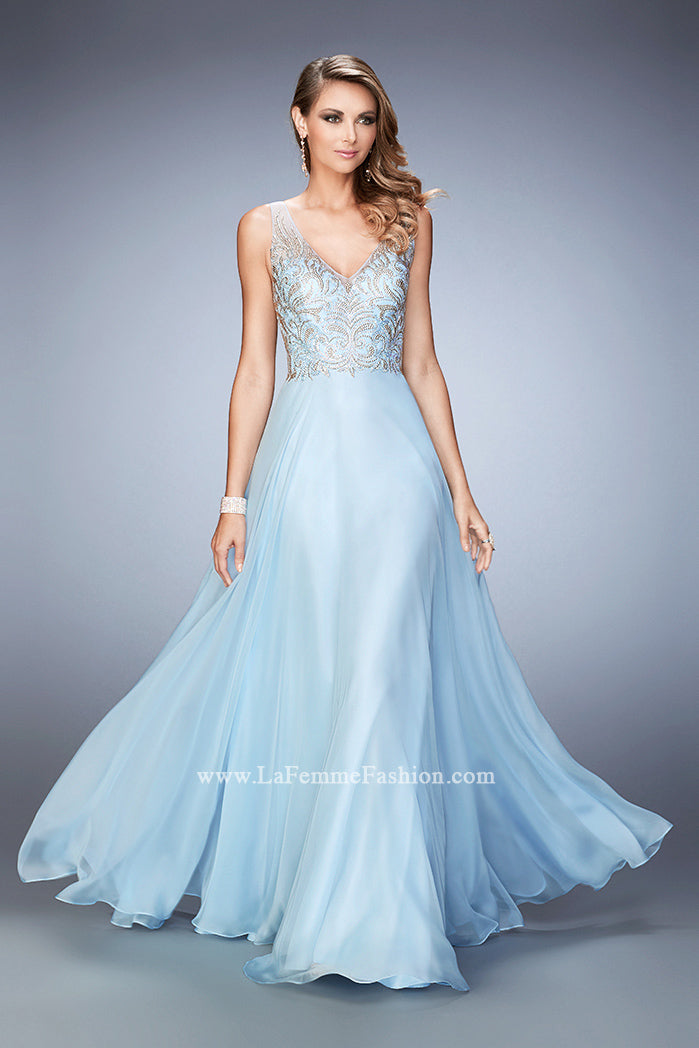 Picture of: Long Chiffon Prom Dress with Sheer Straps and Back in Blue, Style: 22499, Main Picture