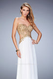 Picture of: Chiffon Prom Dress with Sheer Detail and Lace Applique in White, Style: 22504, Main Picture