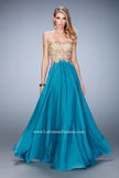 Picture of: Chiffon Prom Dress with Sheer Detail and Lace Applique in Green, Style: 22504, Detail Picture 2