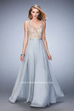 Picture of: V Neck Chiffon Prom Dress with Vintage Beading in Silver, Style: 22517, Main Picture