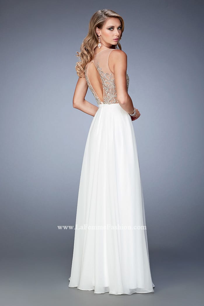 Picture of: V Neck Chiffon Prom Dress with Vintage Beading in White, Style: 22517, Back Picture