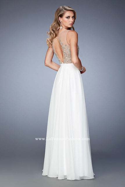 Picture of: V Neck Chiffon Prom Dress with Vintage Beading in White, Style: 22517, Back Picture