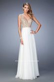 Picture of: V Neck Chiffon Prom Dress with Vintage Beading in White, Style: 22517, Detail Picture 1