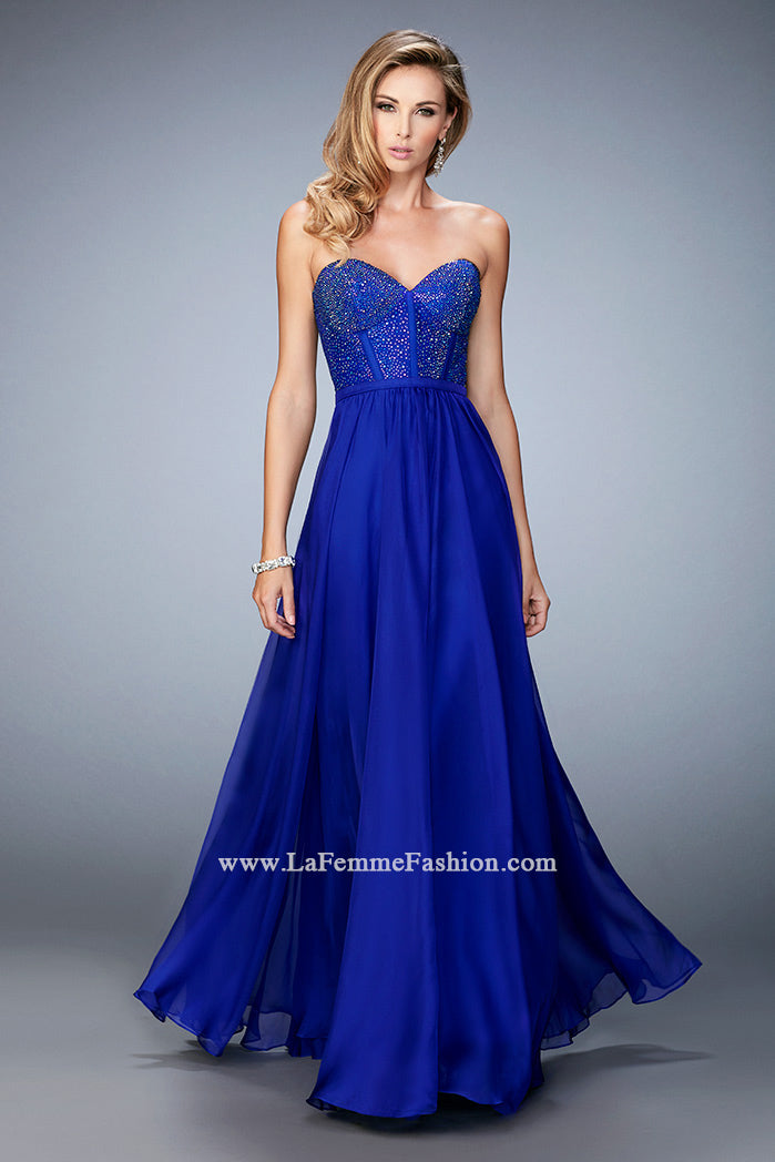Picture of: Long Chiffon Prom Dress with Crystal Rhinestones in Blue, Style: 22524, Detail Picture 1