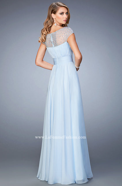 Picture of: Embellished Cap Sleeved Dress with Rhinestones in Blue, Style: 22535, Back Picture