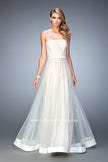 Picture of: Tulle A-line Gown with Striped Bodice and Satin Trim in White, Style: 22536, Main Picture