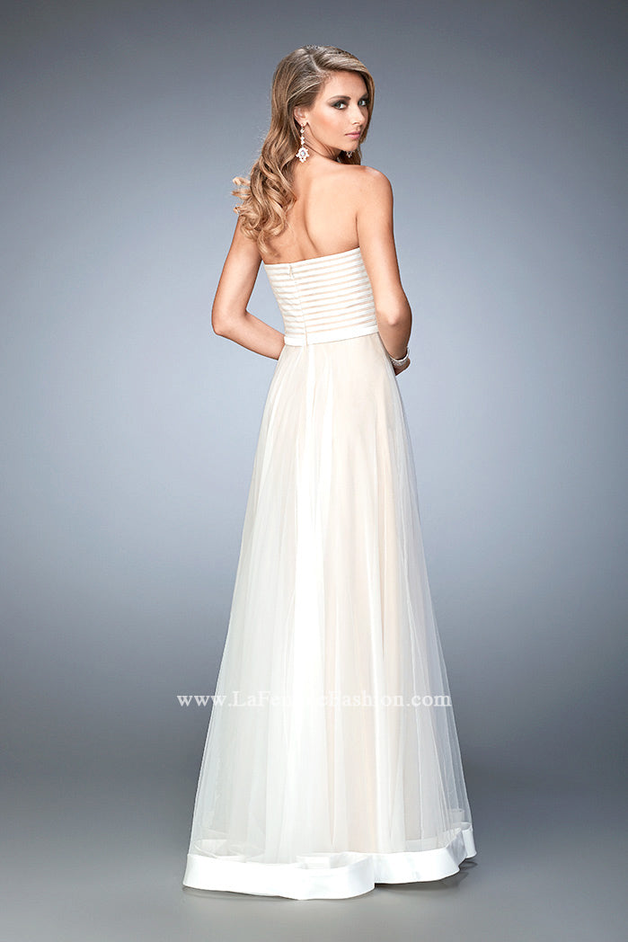 Picture of: Tulle A-line Gown with Striped Bodice and Satin Trim in White, Style: 22536, Back Picture