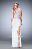 Picture of: Embroidered Jersey Prom Dress with Rhinestones in White, Style: 22580, Detail Picture 1
