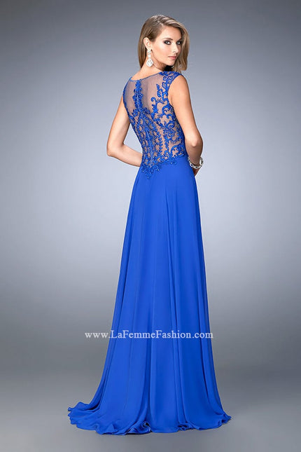 Picture of: Crepe Chiffon Prom Dress with Embroidery in Blue, Style: 22583, Back Picture