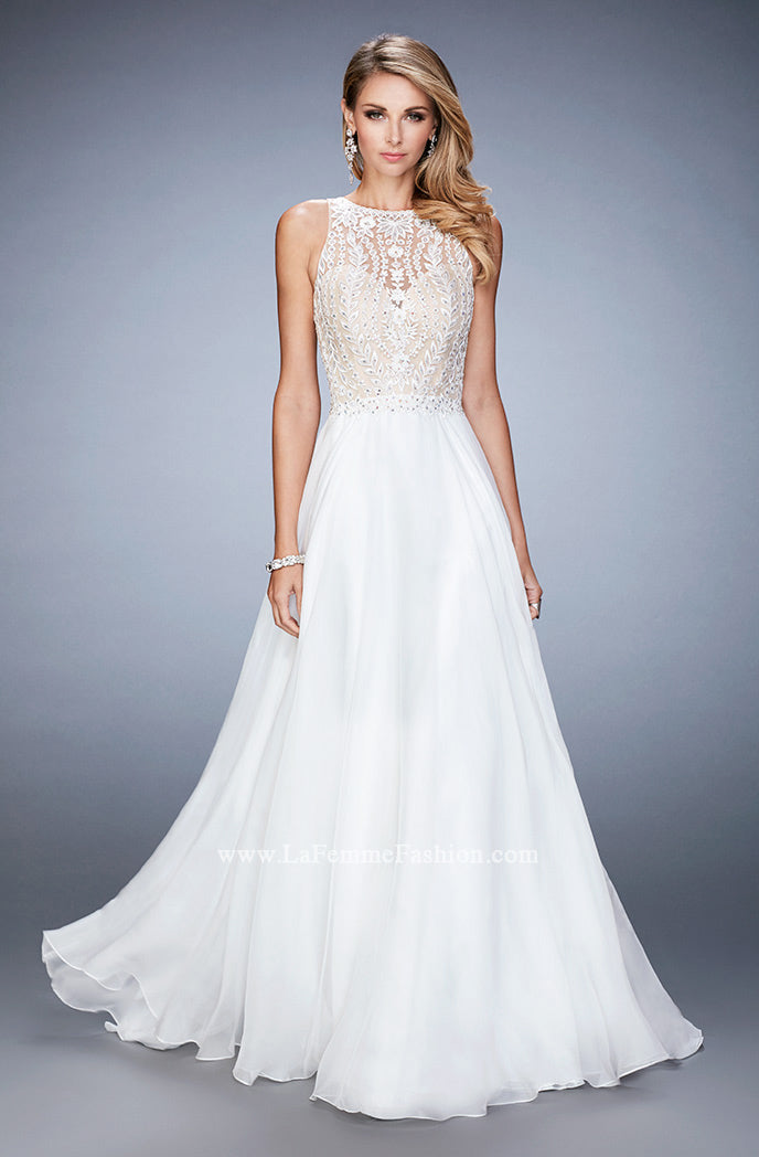 Picture of: Chiffon Prom Gown with Leaf Embroidery in White, Style: 22586, Detail Picture 2