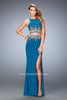 Picture of: Long Two Piece Embellished Prom Dress with leg slit in Blue, Style: 22592, Main Picture
