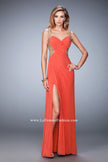 Picture of: Embroidered Net Prom Gown with Open Back in Orange, Style: 22616, Detail Picture 2