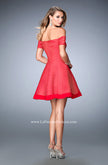 Picture of: Striped Short Dress with Off the Shoulder Neckline in Red, Style: 22621, Back Picture