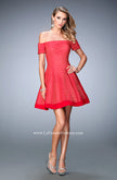 Picture of: Striped Short Dress with Off the Shoulder Neckline in Red, Style: 22621, Detail Picture 1