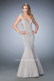 Picture of: Open Back Mermaid Prom Dress with Beaded Straps in Silver, Style: 22631, Main Picture