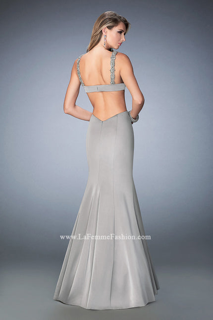 Picture of: Open Back Mermaid Prom Dress with Beaded Straps in Silver, Style: 22631, Back Picture