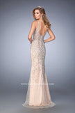 Picture of: Long Embellished Tulle Prom Gown with Sheer Back in Pink, Style: 22644, Back Picture