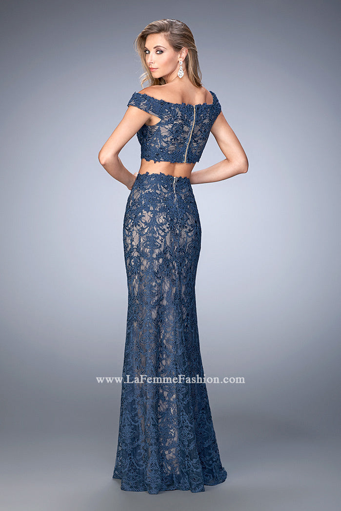 Picture of: Two Piece Off the Shoulder Embellished Prom Dress in Blue, Style: 22645, Back Picture
