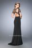 Picture of: Beaded Jersey Prom Dress with Sheer Bodice and Train in Black, Style: 22647, Main Picture