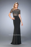 Picture of: Beaded Jersey Prom Dress with Sheer Bodice and Train in Black, Style: 22647, Back Picture