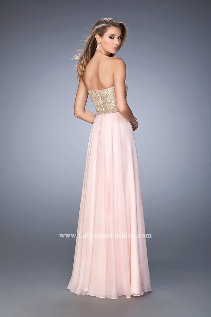 Picture of: Metallic Embroidered Chiffon Prom Dress in Pink, Style: 22674, Back Picture